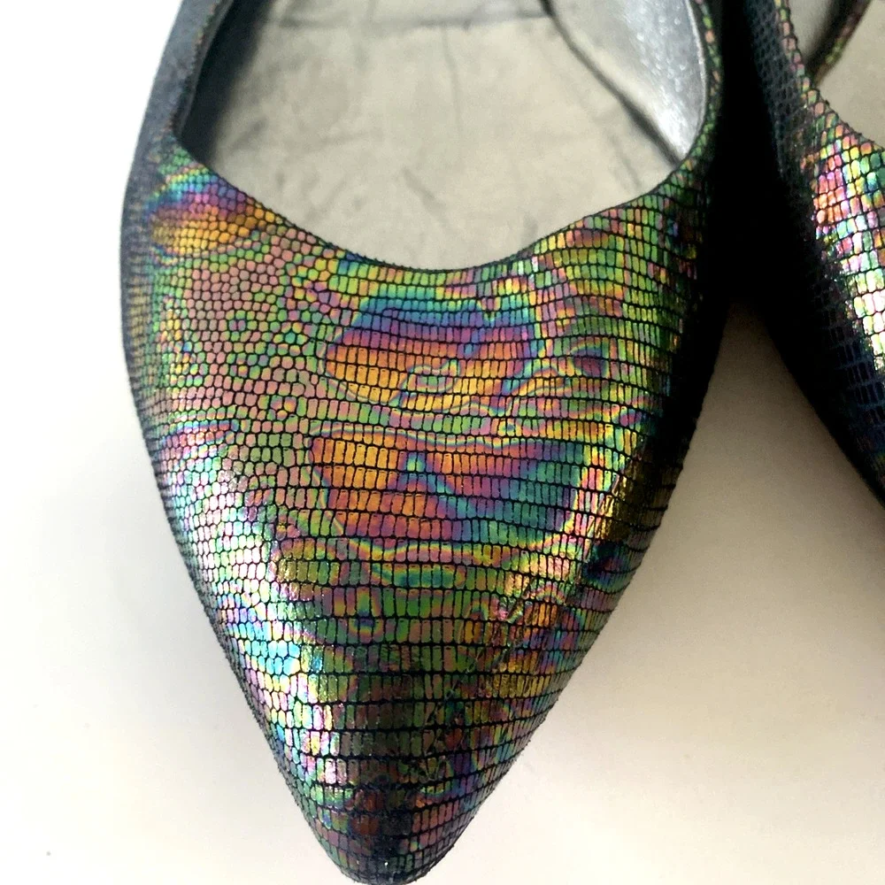 Mary Norton Ballet Flat Point Toe Leather Multi Color Snake Embossed 38.5